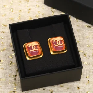Chanel CC Logo Square Pink Earrings