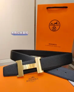 Hermes H Buckle Leather Belt Black
