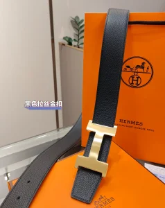 Hermes H Buckle Leather Belt Black