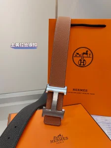 Hermes H Buckle Leather Belt Brown