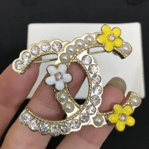 Chanel Crystal CC Flower Brooch