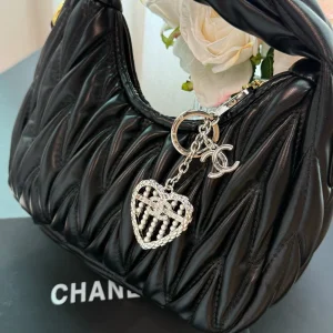 Chanel Crystal CC Heart Keychain
