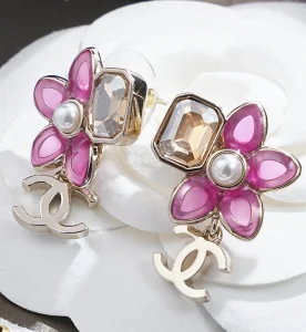 Chanel Pink Flower CC Logo Earrings