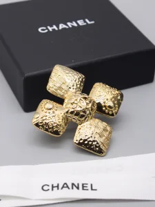 Chanel Gold Metal CC Logo Leaf Brooch