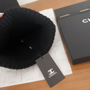 Chanel Logo Cashmere Knit Beanie Black