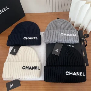 Chanel Logo Cashmere Knit Beanie Black