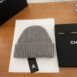 Chanel Logo Cashmere Knit Beanie Gray
