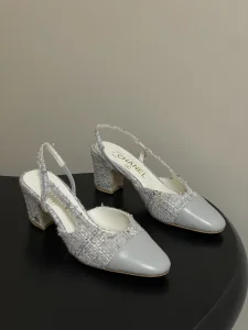 Chanel Gray Tweed Slingback Pumps