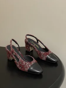 Chanel Red Tweed Slingback Pumps
