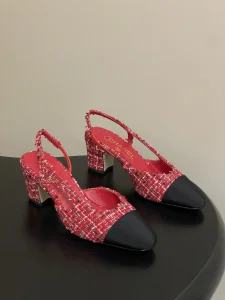Chanel Red Tweed Slingback Pumps