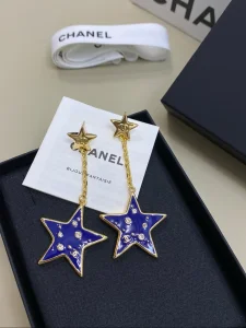 (image for) Chanel Blue Star Gold Drop Earrings