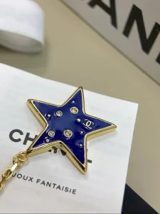 (image for) Chanel Blue Star Gold Drop Earrings