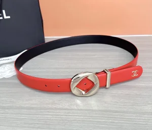 Chanel Red Calfskin Leather Belt 30MM