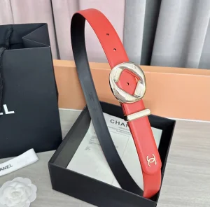 (image for) Chanel Red Calfskin Leather Belt 30MM