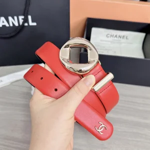 (image for) Chanel Red Calfskin Leather Belt 30MM