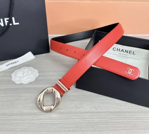 (image for) Chanel Red Calfskin Leather Belt 30MM