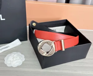 (image for) Chanel Red Calfskin Leather Belt 30MM