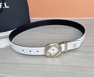 Chanel White Calfskin Leather Belt 30MM