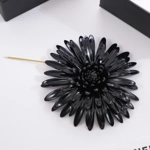 Chanel Black Metal Flower Brooch