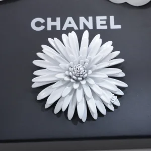 Chanel White Metal Flower Brooch