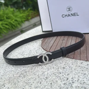 Chanel CC Logo Black Leather Belt 20MM