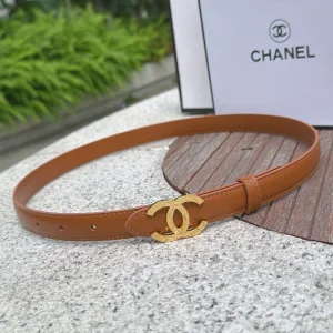 Chanel CC Logo Tan Leather Belt 20MM