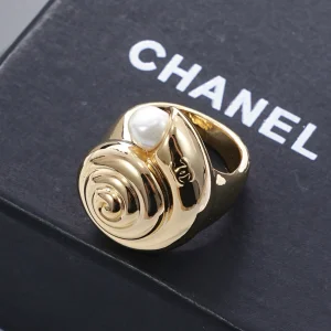 Chanel Gold Metal Conch Pearly Rings
