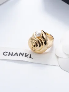 (image for) Chanel Gold Metal Conch Pearly Rings