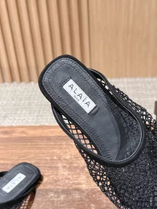 (image for) Alaia Fishnet Flat Mules Black