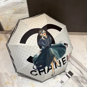Chanel CC Logo Coco Umbrella Black White