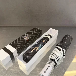 (image for) Chanel CC Logo Coco Umbrella Black White