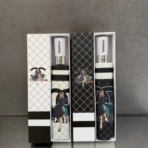 (image for) Chanel CC Logo Coco Umbrella Black White