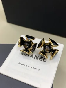 Chanel CC Black Flower Earrings