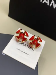 Chanel CC Red Flower Earrings