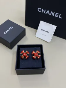 (image for) Chanel CC Red Flower Earrings