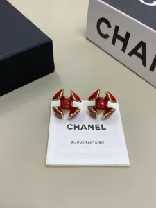 (image for) Chanel CC Red Flower Earrings