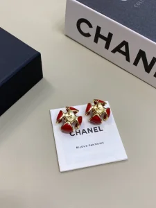 (image for) Chanel CC Red Flower Earrings