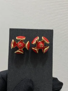(image for) Chanel CC Red Flower Earrings