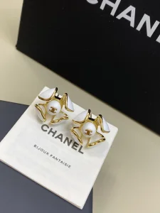 Chanel CC White Flower Earrings