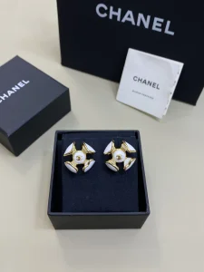 (image for) Chanel CC White Flower Earrings