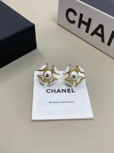 (image for) Chanel CC White Flower Earrings