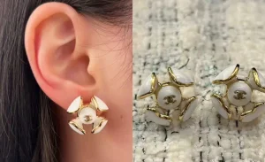(image for) Chanel CC White Flower Earrings