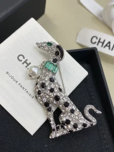 Chanel Crystal CC Dog Pearls Brooch
