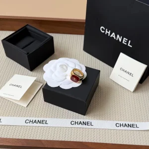 (image for) Chanel CC Logo Red Gold Metal Rings