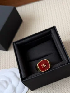 (image for) Chanel CC Logo Red Gold Metal Rings