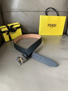 Luxury Mens Belts Fendi FF Buckle Black Grained Calfskin Belt 40MM A175PP240 AA146158