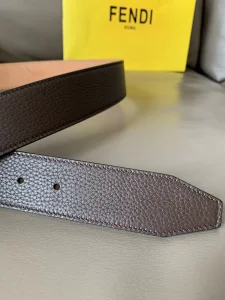 Luxury Mens Belts Fendi FF Buckle Brown Grained Calfskin Belt 40MM A175PP240 AA146159