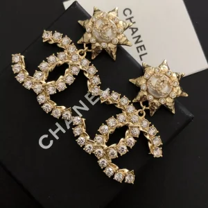 Chanel Crystals CC Logo and Sun Flower Earrings 