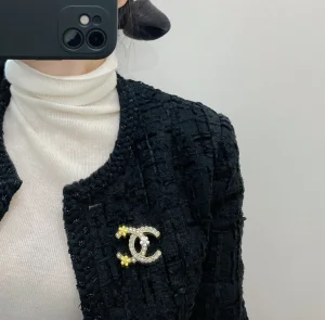 Luxury Womens Jewelry Chanel Vintage Double Crystal CC Logo Brooch A152PP140 AA146759