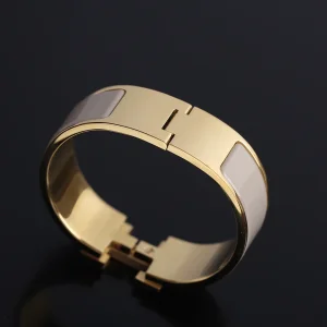 Luxury Womens Jewelry Hermes Clic Clac H Wide Bracelet Grey A205PP240 AA146905